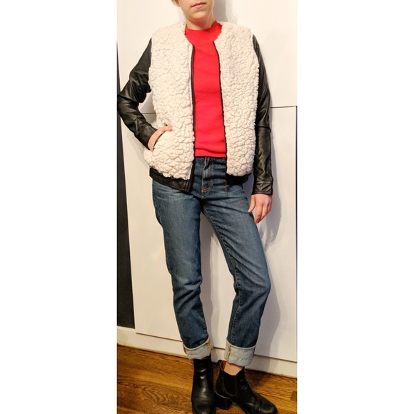 SABINE Faux Fur & Leather Cropped Moto Jacket - Picture 6 of 7
